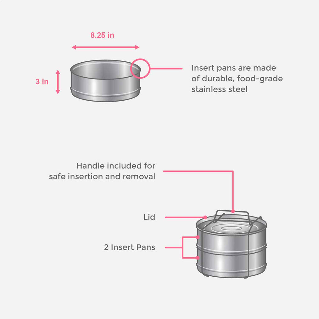 8 Quart Stackable Stainless Steel Pressure Cooker Insert Pans- 8qt Accessories